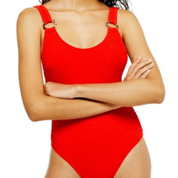 Topshop Other - TOPSHOP Smocked One Piece Swimsuit Ring Detail